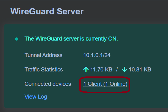 WireGuard VPN connected and transferring data